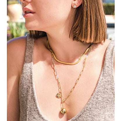 14K Gold Long Layered Chain Link Necklaces for Women Gold or Silver Harmony Ball Pendant Paperclip Necklace Adjustable Earth Map Chain Necklace - color: Gold