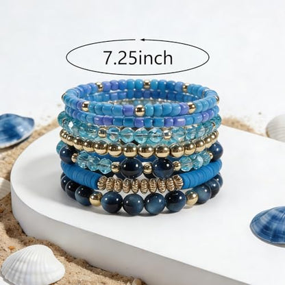 Boho Wooden Beads Bracelets Bohemian Bracelet Stack for Men Women Wood Beaded Bracelet Set - color: H