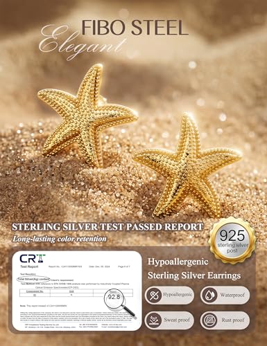 Chunky Gold Stud Earrings for Women Sterling Silver Earring Hypoallergenic | Non Tarnish 14K Gold Plated 925 Silver Posts for Sensitive Ears,Knot Statement Dangle Earrings Gold Jewelry Gifts Lightweight - color: gold plated-starfish