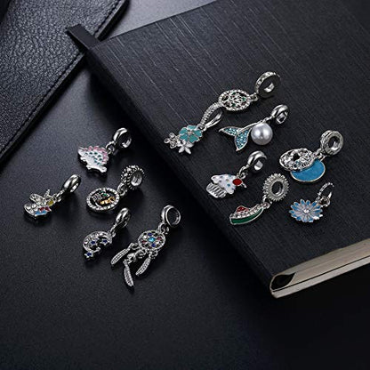12pcs Mixed Silver Plated Colorful Enamel Alloy Beads Dangle Charms Fits for European Snake Chain Bracelet Necklace DIY Jewelry Making Supplies - color: Bead Charms-1