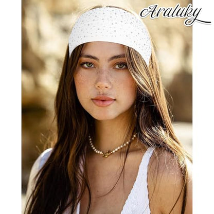 7 Pcs Rhinestone Wide Headbands for Women Non Slip, Elastic Head Wraps for Adult Daily Outfits, Casual Looks & Gatherings