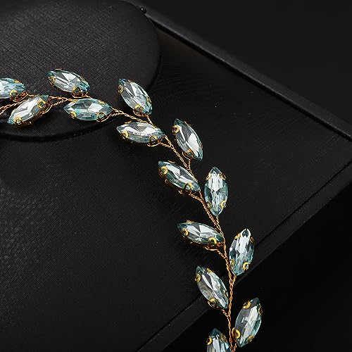 Teyglen Bride Wedding Crystal Hair Vine Full Green Crystal Headband Bridal Hair Accessories Wedding Headpiece Handmade Rhinestone Hair Piece Headband for Women (Mint Green) - color: Mint Green