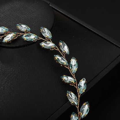 Teyglen Bride Wedding Crystal Hair Vine Full Green Crystal Headband Bridal Hair Accessories Wedding Headpiece Handmade Rhinestone Hair Piece Headband for Women (Mint Green) - color: Mint Green