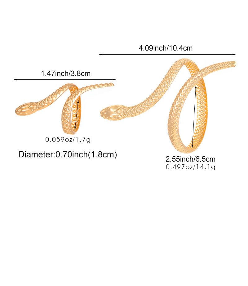 Gold/Silver Snakes Jewelry for Women Goth Snake Bracelet Ring Set Open Adjustable Snake Ring Halloween Prom Jewelry Costume Accessories Emo Accessories - color: Silver1
