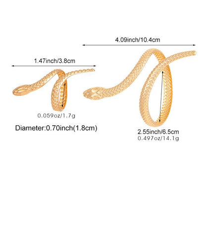 Gold/Silver Snakes Jewelry for Women Goth Snake Bracelet Ring Set Open Adjustable Snake Ring Halloween Prom Jewelry Costume Accessories Emo Accessories - color: Gold