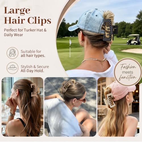 4 Pack Hat Claw Clips for Women, 4.1 Inch Large Hair Clips for Thick Hair | 2-in-1 Cute Hair Claw Clips Strong Hold Jaw Clips for Daily Styling, Baseball Cap & Trucker Hat, Polka Dot (Patent Pending) - color: Polka Dot