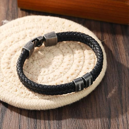 Personalized Braided Leather Bracelet with Photo Custom Name Beads Cuff Bangle Jewelry Gifts for Men Dad Husband Grandpa Fathers Day - color: Style 3