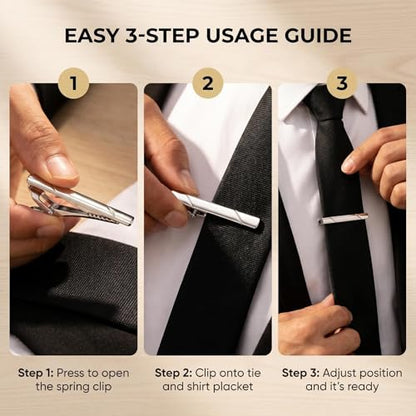 2.36 Inch Mens Silver Tie Clip, Stainless Steel Diagonal Stripe Tie Bar, Non-Slip Minimalist Necktie Clip for Business Wedding Daily Wear - color: Silver