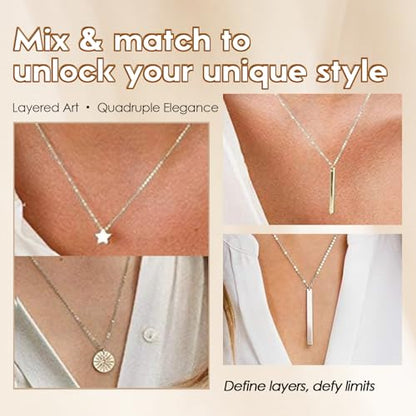 Necklace for Women with Circle and Bar Pendants Layered Jewelry Versatile Design - color: Golden buckle