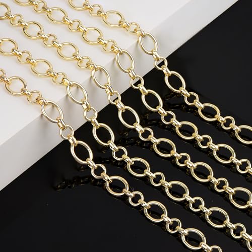 KYUNHOO 5 Meters Light Gold Chain for Jewelry Making Oval Links Chains | Gold Plated Iron Chains for Crafts Necklace Making Jewelry Supplies - color: Oval Circle Gold