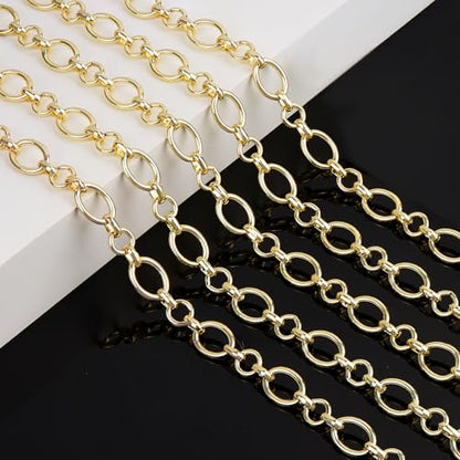 KYUNHOO 5 Meters Light Gold Chain for Jewelry Making Oval Links Chains | Gold Plated Iron Chains for Crafts Necklace Making Jewelry Supplies - color: Oval Circle Gold