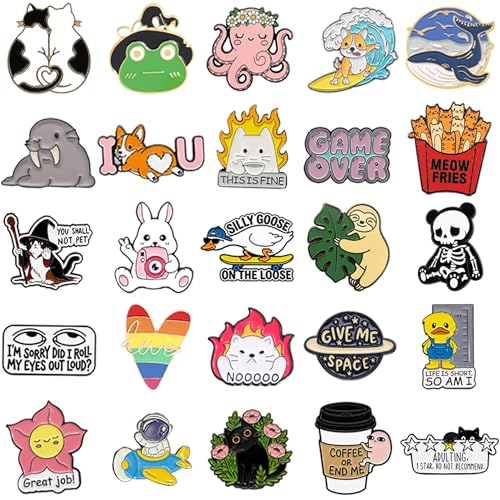 SINCCO 20/40/50/70 Pcs Cute Enamel Backpack Pins, Funny Anime Enamel Lapel Pins Bulk Set Cool Brooch Button Pins Badge Aesthetic for Backpacks, Bag, Jacket, Kids, Girls - style: 20pcs