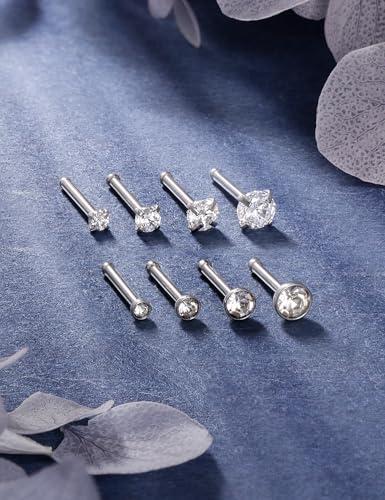 18G 20G 22G Titanium Stainless Surgical Steel Nose Rings Studs for Women L Shaped Nose Studs Screw Nose Ring Piercing Jewelry for Women Men Diamond CZ 1.5mm 2mm 2.5mm 3mm Silver Black Gold - style: 22g/Clear CZ/Straight/Silver