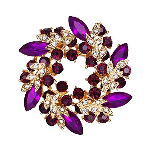 EVER FAITH Austrian Crystal Wedding Corsage Jewelry Accessory Bridal Flower Wreath Brooch Pin for Women - color: Purple Gold-Tone