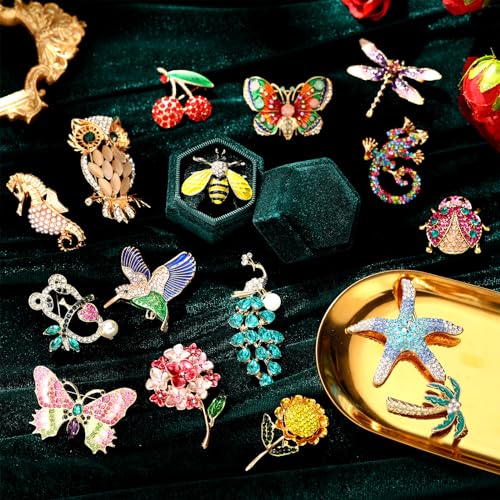 Sasylvia 16 Pcs Women Brooch Set Rhinestone Vintage Animal Insect Plant Pins Brooches Bulk for Christmas Women Girls Gifts - style: Nature