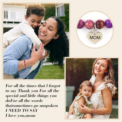 Mothers Day Gifts for Women, Natural Stone Beaded Bracelet Jewelry Birthday Gifts for Mom Grandma Aunt Mother in Law Nana Boyfriend Mom - color: Emperor's stone
