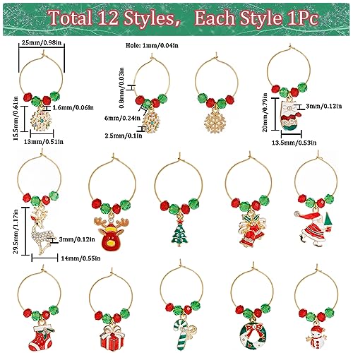 SUNNYCLUE 1 Box 12Sets Christmas Wine Charms Drink Markers Red Green Crystal Glass Bead Wine Glass Beading Rings Enamel Santa Claus Charm Drink Identifiers for Party Tasting Favor - style: 12 Sets Golden Tone Christmas Wine Charms & Upgraded Gift Box