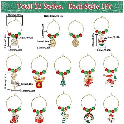 SUNNYCLUE 1 Box 12Sets Christmas Wine Charms Drink Markers Red Green Crystal Glass Bead Wine Glass Beading Rings Enamel Santa Claus Charm Drink Identifiers for Party Tasting Favor - style: 12 Sets Golden Tone Christmas Wine Charms & Upgraded Gift Box