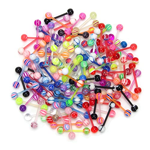 Wholesale 14g Acrylic Bar Tongue Rings Barbells Assorted Colors 110 PCS Acrylic Ball