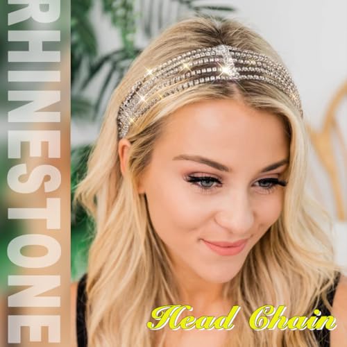 Jeairts Rhinestone Head Chain Forehead Bridal Headband Elastic Crystal Hair Band Halloween Prom Hair Jewelry for Women - color: 1-Silver