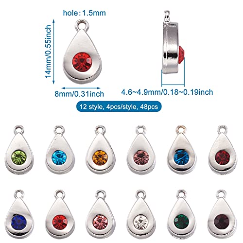 Cheriswelry 48Pcs Teardrop Alloy Glass Rhinestone Charms Colorful Birthstone Pendants Water Drop Dangle Charms for DIY Necklace Earring Bracelet Jewelry Making Handmade Crafts - color: 12 Colors*2