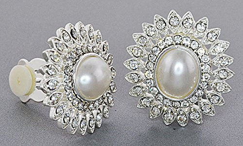 Noble Faux Pearl Delight and Clear Crystal Sunburst Clip-on Earrings