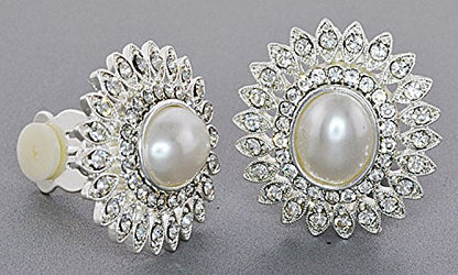 Noble Faux Pearl Delight and Clear Crystal Sunburst Clip-on Earrings