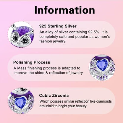 LUXILLA Charms for Bracelets & Necklace 925 Sterling Silver Charms Elephant Happy Birthday Charm Fit for Valentine's Day Mother's Day Jewelry Gift for Women - color: Cute Owl Charm