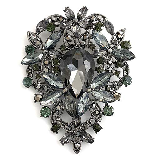 SELOVO Leaf Bouquet Scarf Big Brooch Pin Broach Crystal Jewelry - color: Black