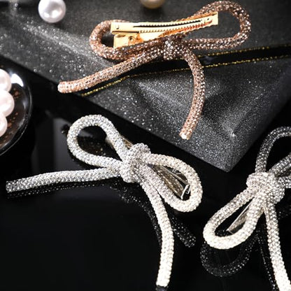 Daifunli 4 Pcs Bow Hair Clips Sparkly Crystal Rhinestone Bling Bowknot Clips Silver and Gold Barrette Hairpin Headwear Gifts for Women Girls Weddings Brides Birthdays and Valentine Gifts - style: Rhinestone