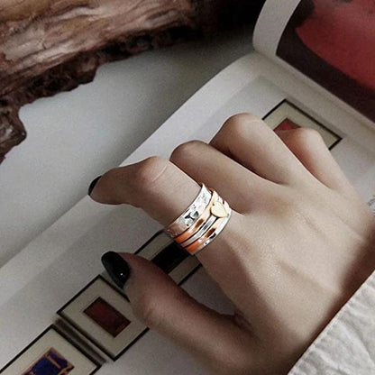 925 Sterling Silver Spinner Ring Meditation Ring Band Wide Hammered Worry Band - color: Heart Spinner Ring