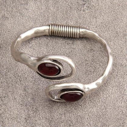 GelConnie Chunky Cuff Bangle Bracelet for Women, Statement Jewelry | Gold and Silver Tone Cuff Bangles with Resin, Crystal and Textured Accents for Party, Vacation and Dressy Looks - style: Bangle 02-Silver