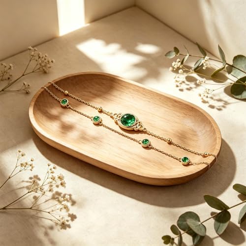 Midari 18K Gold Irish Infinity Celtic Knot Birthstone Layed Anklet Bracelet with 12 Months Birthstone Birthday Jewelry Gifts for Women Mom - color: 05-Emerald, size: Bracelet 7"-9"