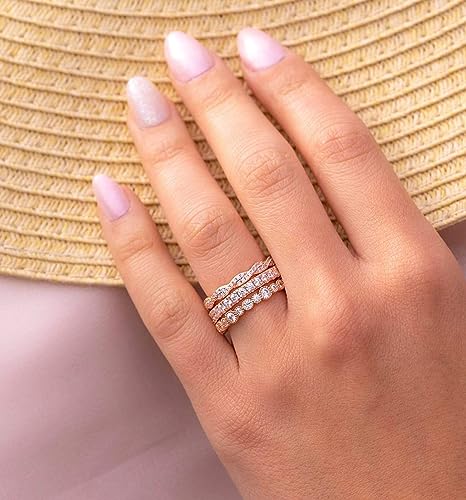 TIGRADE 3mm Women Titanium Engagement Ring Cubic Zirconia Eternity Wedding Band Size 3-13.5 - color: Rose Gold
