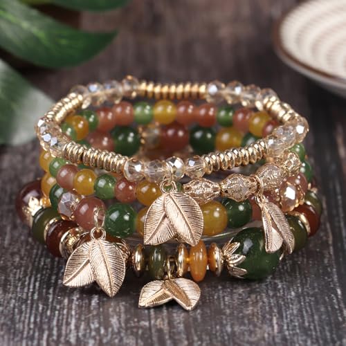 4 Sets Bohemian Stackable Bead Bracelets, Stretch Bangle Charm Jewelry 1 - color: LCS Multicolour 24212