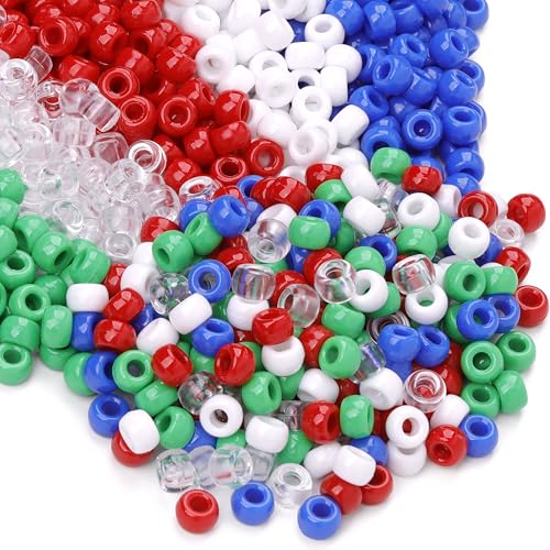 Red White Blue Green Pony Beads for Bracelets Christmas Beads for Friendship Bracelets 1000 Pcs Independent Day Plastic Beads for DIY Necklace Jewelry Making Supplies - color: Red White Blue Green Transparent