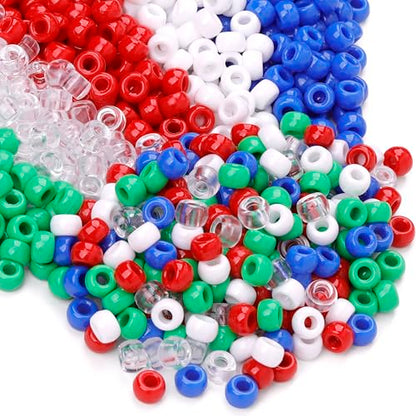 Red White Blue Green Pony Beads for Bracelets Christmas Beads for Friendship Bracelets 1000 Pcs Independent Day Plastic Beads for DIY Necklace Jewelry Making Supplies - color: Red White Blue Green Transparent