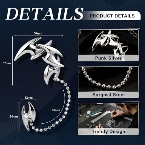Gothic Stainless Steel Ear Cuffs Non Piercing Cartilage Clip On | Punk Emo Y2k Alt Goth Style,Men Women,Silver Fake Earring,Hypoallergenic Adjustable,Jewelry Gift,Edgy design - color: K2-Dragon Claw 2 Silver