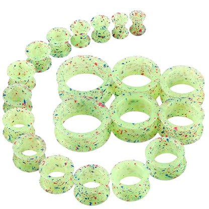 20Pcs Silicone Ear Gauges 2G-25mm Flexible Ear Tunnels Gauges Soft Expander Stretching Ear Plugs Tunnels Black Earring Piercings Jewelry for Men Women - color: Thick Green Spray with Red and Blue Dots Silicone