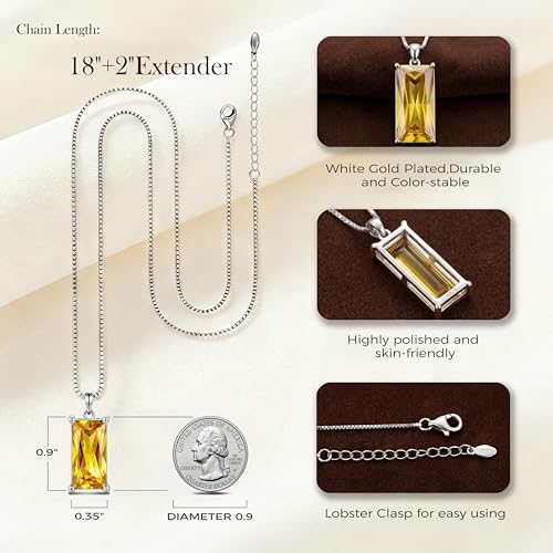 8mm x 16mm Square Birthstone Pendant Necklace – Fashion charming Sterling Silver Gift for women - color: November