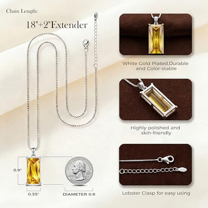 8mm x 16mm Square Birthstone Pendant Necklace – Fashion charming Sterling Silver Gift for women - color: November
