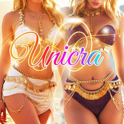 Unicra Gold Coin Waist Chain Layered Belly Chain Summer Beach Bikini Body Chain for Women