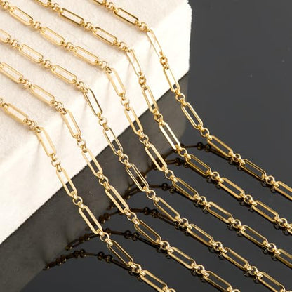 KYUNHOO 13 Feet Stainless Steel Chain Necklace for Jewelry Making | 4MM Wide Paperclip Chains Small Circle Link Chain Gold Jewelry Making Chains with Lobster Clasps and Jump Rings - color: Paperclip Gold