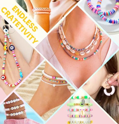 Dowsabel Clay Beads Bracelet Making Kit for Beginner, 5000 Pcs Preppy Polymer Clay Beads with Charms Kit for Jewelry Making, DIY Arts and Crafts Birthday Gifts Toys for Kids Age 6-13 - style: Classic