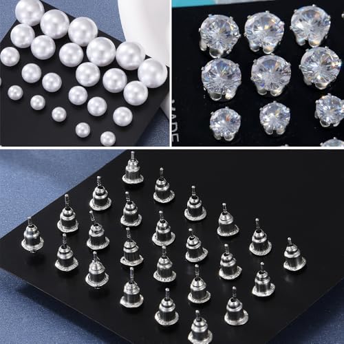 KISS WIFE CZ Stud Earrings Set for Women, Cubic Zirconia Stud Earrings in Multiple Sizes, Triangle Oval Heart Round Pearl Square Earrings, Hypoallergenic Silver Stud Earrings for Cartilage Piercing Jewelry - style: Heart+Round+Square+Pearl