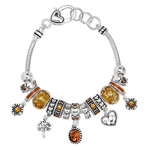 Falari Birthstone Bracelet Multi-Color Charm Beads Silvertone Birthday Gifts for Women - color: 11-November