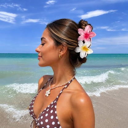 6 Pcs Flower Hair Claw Clips for Women, Hawaiian Hair Clips for Thick Thin Hair, Cute Summer Beach Hair Accessories - color: Pink