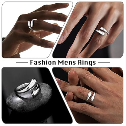 Non Tarnish Gold Chunky Rings for Women, 14K Gold Plated Statement Dome Rings Stacking Silver, Adjustable Mens Eternity Wedding Band Mixed Metal Jewelry Size 3-13 - color: Silver, size: 9, style: Open Twist Band