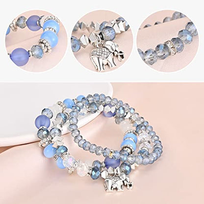 Bohemian Bracelet Sets for Women - 6 Sets Stackable Stretch Bracelets Multi-color Boho Jewelry for Women Hippie Bracelets Dainty Jewelry - color: Elephent Bead Bracelets