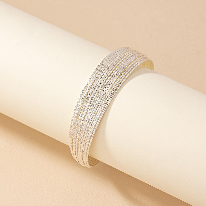 925 Sterling Silver Bracelet Plated Cuff Bangle Bracelet Fashionable Multi-layer Cross Wire Bangle Bracelet Open Adjustable Wide Cuff Bracelet for Teen Girls Fashion Jewelry - color: silver C